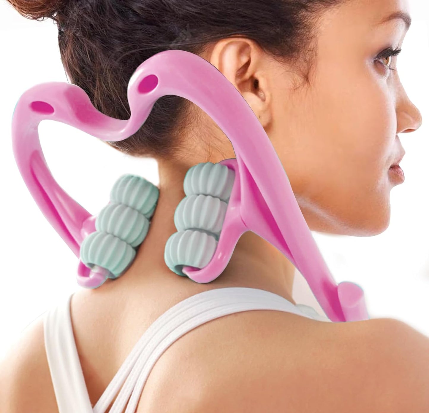 Rejopes Neck Massager - Neck and Shoulder Handheld Massager with 6 Balls Massage Point - Premium Deep Tissue Relief for Neck, Back, Shoulders, and Legs (Pink)